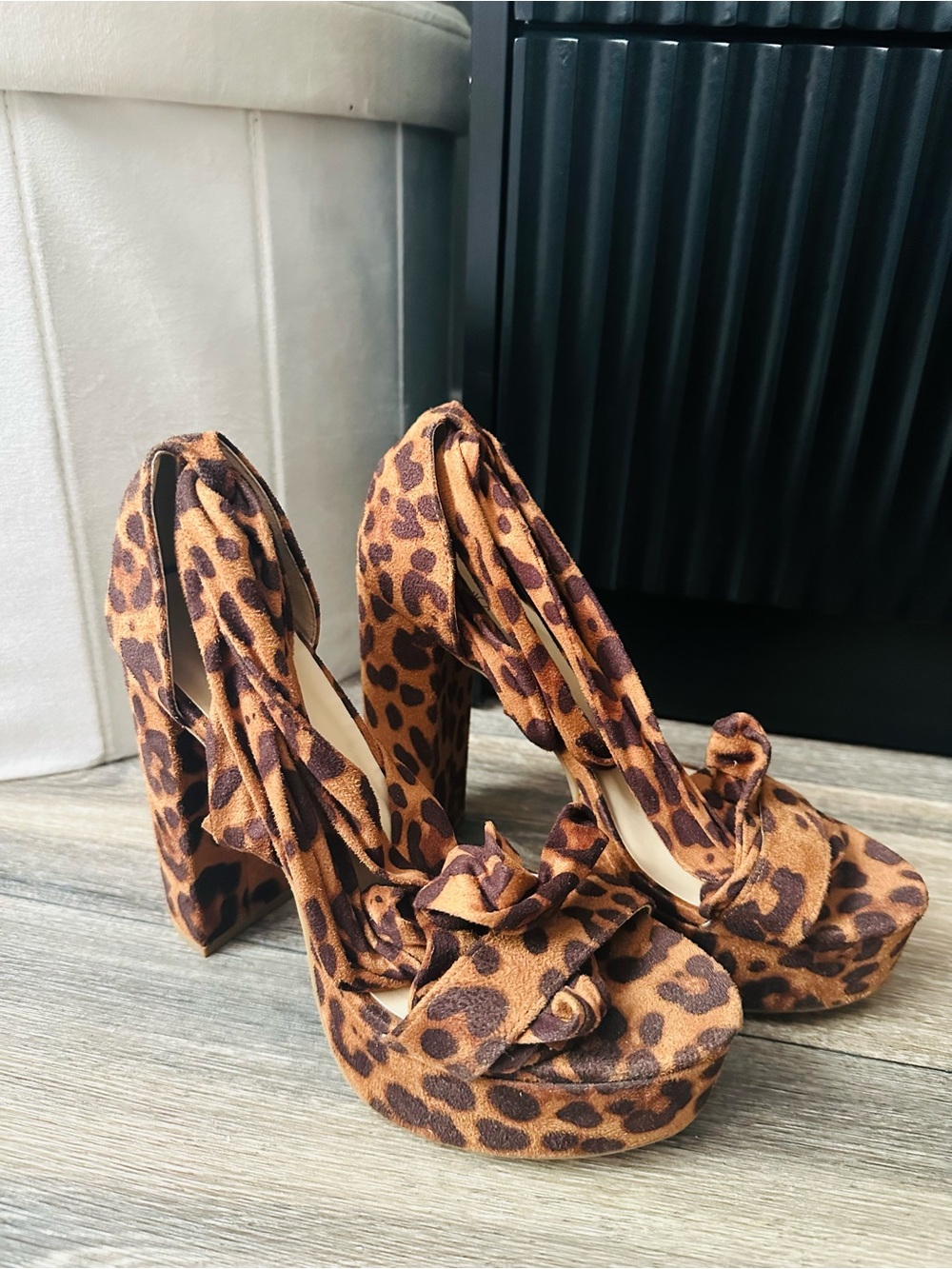 Leopard Print Platform High Heel Sandals - Brown